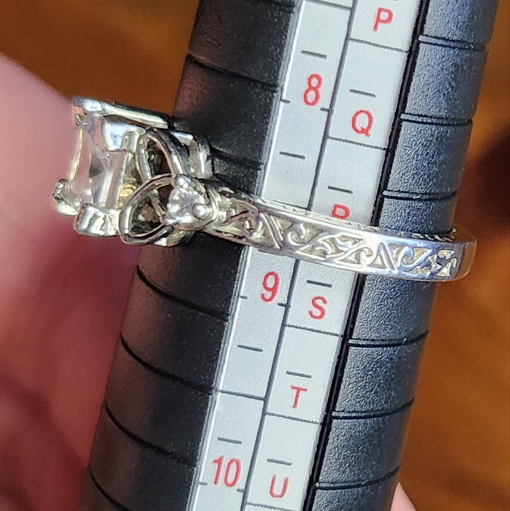 Celtic Design Silver Clear Gem Ring - image 6